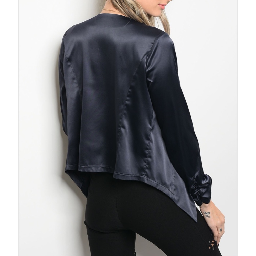 NWT Soft & Cozy Navy Satin Blazer - Picture 2 of 3